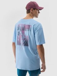4F T-shirt z nadrukiem męski - niebieski XL. Niebieskie t-shirty męskie 4f, m, z aplikacjami, z bawełny, bez kołnierzyka, bez ramiączek. W wyprzedaży za 49.99 zł.