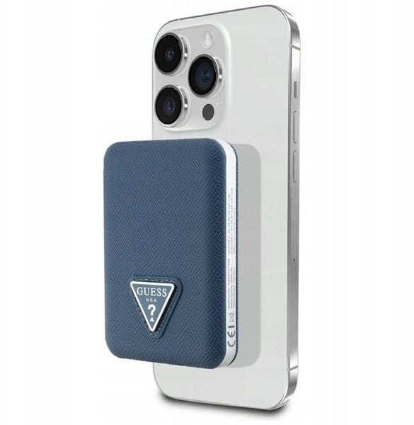 Powerbank indukcyjny Guess Grained Triangle 5000mAh 15W USB-C MagSafe niebieski. Niebieskie powerbanki Guess. Za 227.59 zł.