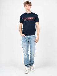 Plein Sport T-shirt | TIPS101 | Mężczyzna | Granatowy. Niebieskie t-shirty męskie Plein Sport, m, bez wzorów, z bawełny, bez kołnierzyka, bez ramiączek. W wyprzedaży za 199.00 zł.