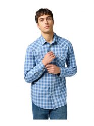 MESKA KOSZULA WRANGLER WESTERN SHIRT BLUE 112362764. Niebieskie koszule męskie Wrangler, xl, bez wzorów, bez kołnierzyka, bez ramiączek. Za 149.99 zł.