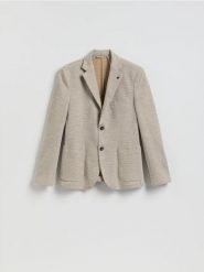 Dzianinowa marynarka slim fit - beżowy. Brązowe marynarki męskie Reserved, l, bez wzorów, z bawełny. Za 279.99 zł.