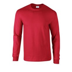 Ultra Bawełniana Koszulka Z Długim Rękawem Unisex Dla Dorosłych. Czerwone koszulki męskie z długim rękawem GILDAN, xl, bez wzorów, z bawełny, sportowe, bez kołnierzyka, bez ramiączek. Za 60.99 zł.