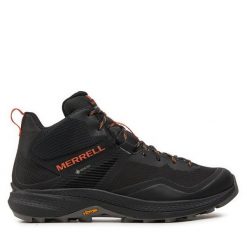 Trekkingi Merrell. Czarne buty trekkingowe męskie Merrell, bez wzorów, z gore-texu, sportowe, bez obcasa, bez zapięcia. Za 849.99 zł.