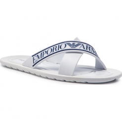 Klapki EMPORIO ARMANI - X4P079 XL293 A045 White/Night/White. Białe klapki i japonki męskie Emporio Armani, z materiału. Za 349.00 zł.