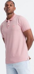 Ombre Melanżowa koszulka męska polo z kołnierzykiem w paski różowa V2 OM-POSS-0109 M. Czerwone koszulki polo męskie Ombre, m, bez wzorów, bez kołnierzyka, bez ramiączek. Za 89.99 zł.
