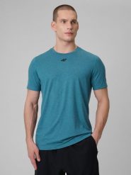 4F Koszulka treningowa regular szybkoschnąca męska - granatowa L. Niebieskie t-shirty męskie 4f, l, bez wzorów, bez kołnierzyka, bez ramiączek. Za 99.99 zł.