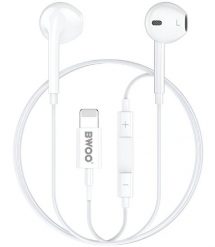 BWOO Przewodowe słuchawki Lightning z regulacją głośności HF179 białe. Białe słuchawki douszne 4kom.pl. Za 34.88 zł.