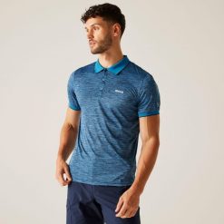 Remex II męska koszulka polo. Niebieskie koszulki polo męskie Regatta, m, bez wzorów, sportowe, bez kołnierzyka, bez ramiączek. Za 145.50 zł.