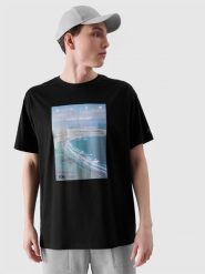 4F T-shirt oversize z nadrukiem męski - czarny XL. Czarne t-shirty męskie 4f, m, bez wzorów, z bawełny, bez kołnierzyka, bez ramiączek. W wyprzedaży za 29.99 zł.