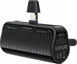 Powerbank Veger VEGER powerbank 5000 mAh z wbudowanym złączem Lightning PlugOn PD QC3.0 2,4A 20W W0558P czarny. Czarne powerbanki Veger. Za 55.46 zł.