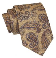 Klasyczny Krawat Męski - ALTIES - Odcienie Brązu i Beżu, Paisley. Krawaty i muchy męskie Alties, bez wzorów, z tkaniny, eleganckie. Za 49.00 zł.