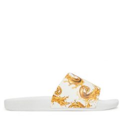 Klapki Versace Jeans Couture. Białe klapki i japonki męskie Versace Jeans Couture, bez wzorów, z jeansu. Za 359.99 zł.