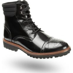 Czarne skórzane trapery męskie zdobione dziurkami. Buty zimowe męskie TRUSSARDI JEANS. Za 319.60 zł.