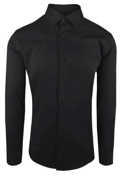 Koszula Wizytowa, Długi Rękaw, Czarna, Taliowana, SLIM - Victorio. Czarne koszule męskie Victorio, uniwersalny, bez wzorów, z bawełny, bez kołnierzyka, bez ramiączek. Za 209.00 zł.