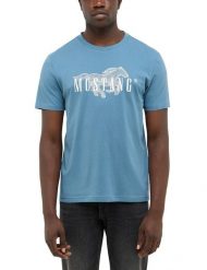 Męski T-Shirt Mustang Style Austin Bluestone 1016858 5180. T-shirty męskie Mustang, m, bez wzorów, bez kołnierzyka, bez ramiączek. Za 79.99 zł.