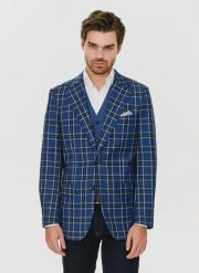 PAKO LORENTE – Granatowa marynarka w kratę - Pako Lorente. Marynarki męskie Pako Lorente, m, bez wzorów, z poliesteru. Za 399.99 zł.