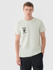 4F T-shirt regular z nadrukiem męski - turkusowy M. Niebieskie t-shirty męskie 4f, m, bez wzorów, z bawełny, bez kołnierzyka, bez ramiączek. W wyprzedaży za 29.99 zł.