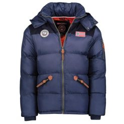Kurtka puchowa z kapturem Geographical Norway Celian. Niebieskie kurtki męskie Geographical Norway, bez wzorów, z puchu, sportowe, bez ramiączek, z kapturem. W wyprzedaży za 381.00 zł.