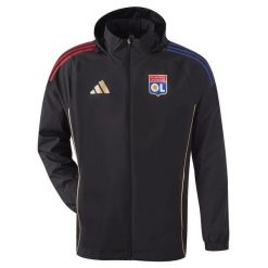 Kurtka dresowa zewnętrzna OL 2025/26. Czarne kurtki męskie ADIDAS, bez wzorów, z dresówki, sportowe, bez ramiączek, bez kaptura. W wyprzedaży za 325.00 zł.