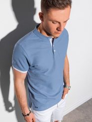 Ombre Koszulka męska polo bawełniana S1381 - niebieska L. Niebieskie koszulki polo męskie Ombre, l, bez wzorów, z bawełny, bez kołnierzyka, bez ramiączek. Za 79.99 zł.