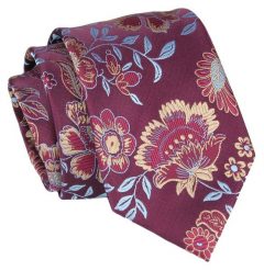 Krawat - ALTIES - Bordowy Krawat z Motywem Kwiatowym. Czerwone krawaty i muchy męskie Alties, bez wzorów, z tkaniny, eleganckie. Za 49.00 zł.