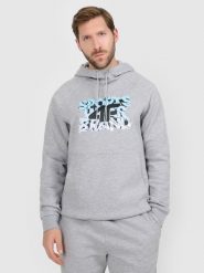 4F Bluza dresowa nierozpinana z kapturem męska - szara M. Szare bluzy nierozpinane męskie 4f, m, bez wzorów, z dresówki, klasyczne, bez ramiączek, z kapturem. Za 189.99 zł.