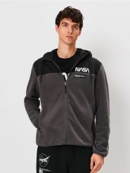 Bluza zip hoodie NASA - szary. Szare bluzy nierozpinane męskie Sinsay, l, bez wzorów, bez ramiączek, bez kaptura. Za 79.99 zł.
