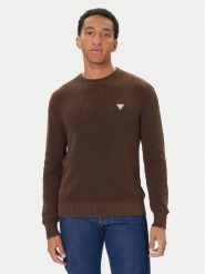 Guess Jeans Sweter M4BR30 Z3HM1 Brązowy Regular Fit. Brązowe kardigany męskie Guess Jeans, m, z aplikacjami, z bawełny, bez ramiączek. Za 299.99 zł.