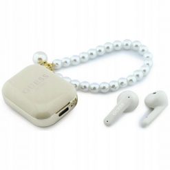 Słuchawki TWS Guess Pearl Strap beżowy. Brązowe słuchawki bluetooth Guess. Za 130.22 zł.