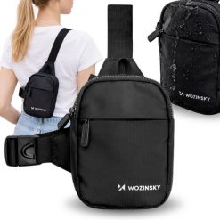 Mini saszetka na ramię Wozinsky wodoodporna dwukomorowa na zamek czarna. Czarne saszetki męskie Wozinsky, bez wzorów, sportowe, na ramię. Za 49.99 zł.