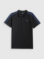 4F Koszulka polo regular męska - czarna M. Czarne koszulki polo męskie 4f, m, bez wzorów, z bawełny, klasyczne, bez kołnierzyka, bez ramiączek. Za 119.99 zł.