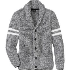 Sweter rozpinany z szalowym kołnierzem Regular Fit bonprix czarno-dymny szary melanż. Kardigany męskie marki bonprix. Za 54.99 zł.
