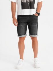 Szorty jeansowe męskie z podwiniętą nogawką - czarne V3 OM-SRDS-0164 M. Czarne szorty sportowe męskie Ombre, bez wzorów, z jeansu, sportowe. Za 317.70 zł.