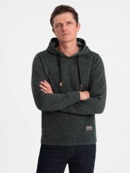 Bluza męska nierozpinana kangurka z kapturem - oliwkowy melanż V3 - Rozmiar: S. Zielone bluzy z kapturem męskie Ombre Clothing, m, bez wzorów, z kapturem. W wyprzedaży za 59.99 zł.