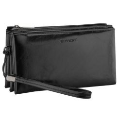 Saszetka męska ze skóry ekologicznej w czarnym kolorze, wyposażona w uchwyt na rękę - Rovicky. Czarne saszetki męskie ROVICKY, bez wzorów, ze skóry ekologicznej. Za 54.99 zł.