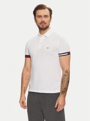 Tommy Hilfiger Polo Flag Cuff MW0MW37518 Biały Slim Fit. Białe koszulki polo męskie Tommy Hilfiger, m, bez wzorów, z bawełny, bez kołnierzyka, bez ramiączek. Za 249.99 zł.
