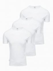 Zestaw męskich koszulek bawełnianych BASIC z okrągłym dekoltem – 3x biały V11 OM-TSBS-0232 - XXL. Białe t-shirty męskie Ombre Clothing, l, bez wzorów, z bawełny, bez kołnierzyka, bez ramiączek. Za 89.99 zł.