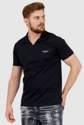 BALMAIN Czarna koszulka polo z aksamitnym logo. Czarne koszulki polo męskie Balmain, m, bez wzorów, bez kołnierzyka, bez ramiączek. W wyprzedaży za 1,199.99 zł.