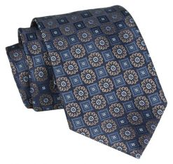 Męski Krawat - Granatowy w Geometryczny Wzór - Angelo di Monti. Niebieskie krawaty i muchy męskie Angelo di Monti, bez wzorów, z tkaniny, eleganckie. Za 45.00 zł.