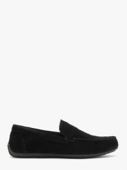 Welurowe mokasyny w stylu casual. Czarne mokasyny męskie Ryłko, ze skóry, bez zapięcia. W wyprzedaży za 299.99 zł.