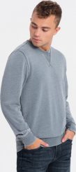 Ombre Washowana bluza męska z ozdobnym przeszyciem przy dekolcie - jasnoniebieska V3 OM-SSDS-0131 L. Niebieskie bluzy nierozpinane męskie Ombre, l, bez wzorów, bez ramiączek, bez kaptura. Za 149.99 zł.