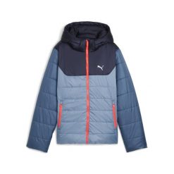 Młodzieżowa kurtka ocieplana Essentials z kapturem PUMA Cool Blue. Niebieskia kurtki męskie Puma, m, bez wzorów, eleganckie, bez ramiączek, z kapturem. Za 299.00 zł.