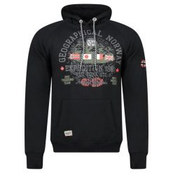 Bluza męska Geographical Norway GEXPE BLACK, czarna. Czarne bluzy rozpinane męskie Geographical Norway, m, bez wzorów, z bawełny, z kapturem. Za 169.00 zł.
