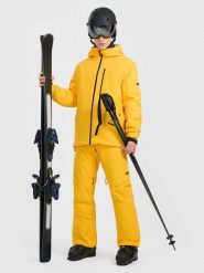 4F Spodnie narciarskie z szelkami membrana 15000 męskie - żółte XL. Żółte spodnie narciarskie i snowboardowe męskie 4f, bez wzorów, z materiału, narciarskie, thinsulate. Za 799.99 zł.