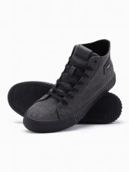 Męskie buty trampki canvas z wysoką cholewką – czarne V1 - Rozmiar: 41. Czarne trampki męskie Ombre Clothing, z aplikacjami, z gumy, przed kolano, bez zapięcia. W wyprzedaży za 109.99 zł.
