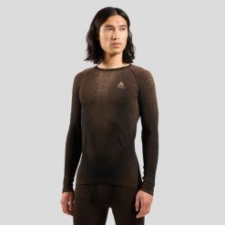 Bluza termoaktywna męska Odlo Performance Warm Blackcomb BL Top Crew Neck LS. Brązowe bielizna termoaktywna męska Odlo, m, bez wzorów, bez ramiączek, do biegania. Za 297.99 zł.