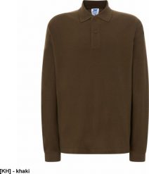 JHK PORA210LS - polo męskie długi rękaw, dwa guziki, boczne rozcięcia, dłuższe na pleach, 100% bawełna 200 - 210g - khaki L. Brązowe koszulki męskie z długim rękawem JHK, l, bez wzorów, z bawełny, bez kołnierzyka, bez ramiączek. Za 42.63 zł.