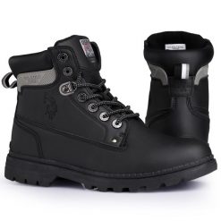 Buty męskie zimowe trapery U.S POLO. Czarne buty zimowe męskie U.S. Polo Assn., na zimę, bez wzorów, casualowe, bez obcasa, bez zapięcia. W wyprzedaży za 219.00 zł.