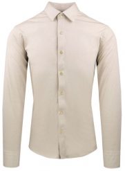 Męska Koszula z Dzianinowej Tkaniny - Krój Taliowany - Jasny Beż. Koszule męskie Pazzani, m, bez wzorów, z bawełny, bez kołnierzyka, bez ramiączek. Za 199.00 zł.