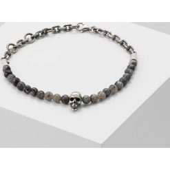 Northskull SKULL BEAD AND CHAIN BRACELET Bransoletka black/labradorite/silvercoloured. Szare biżuteria dla mężczyzn Northskull. Za 609.00 zł.